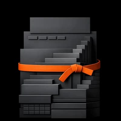 Abstract martial arts academy progression board with a belt-inspired orange path