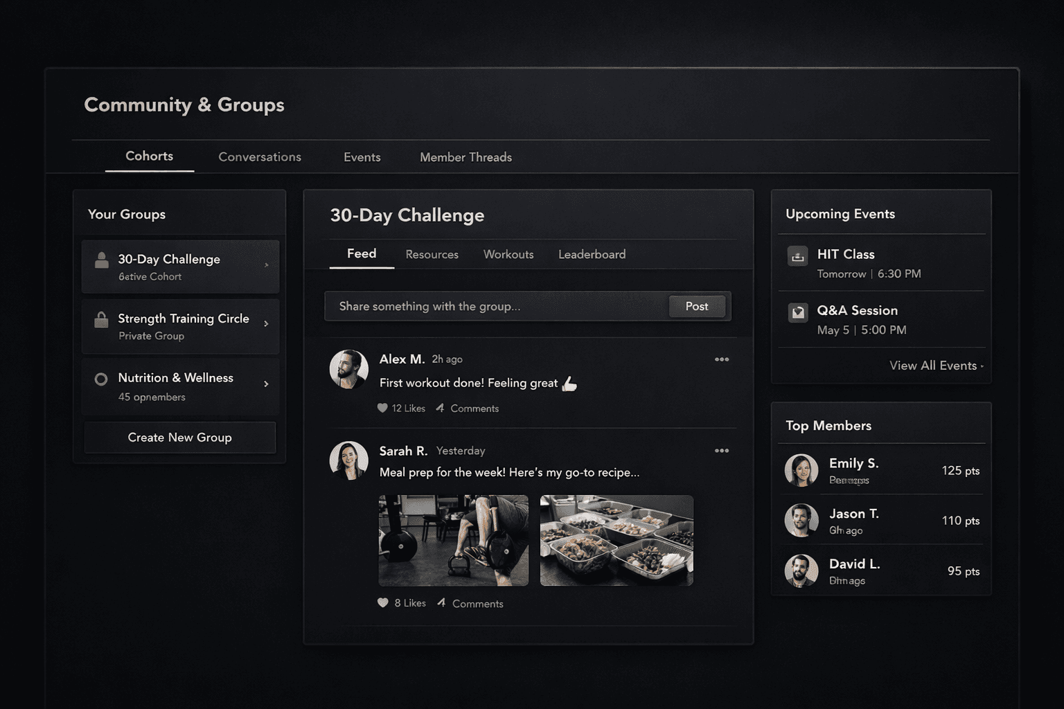 Community & Groups interface preview