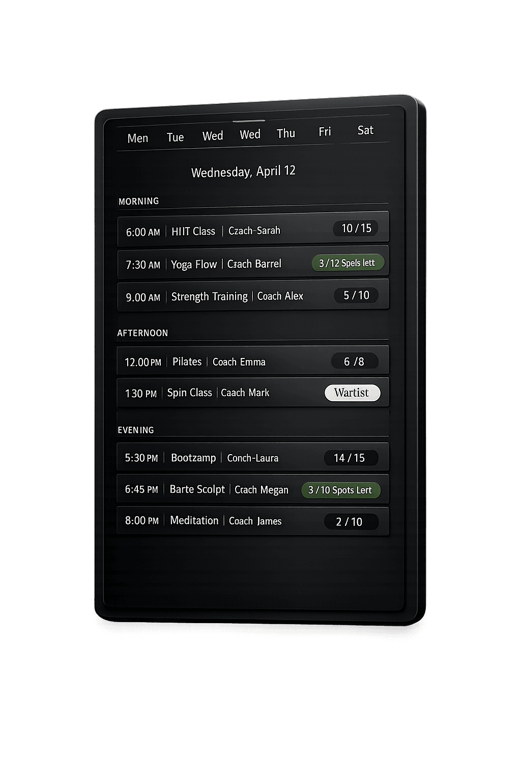 Gymizen scheduling and class management view