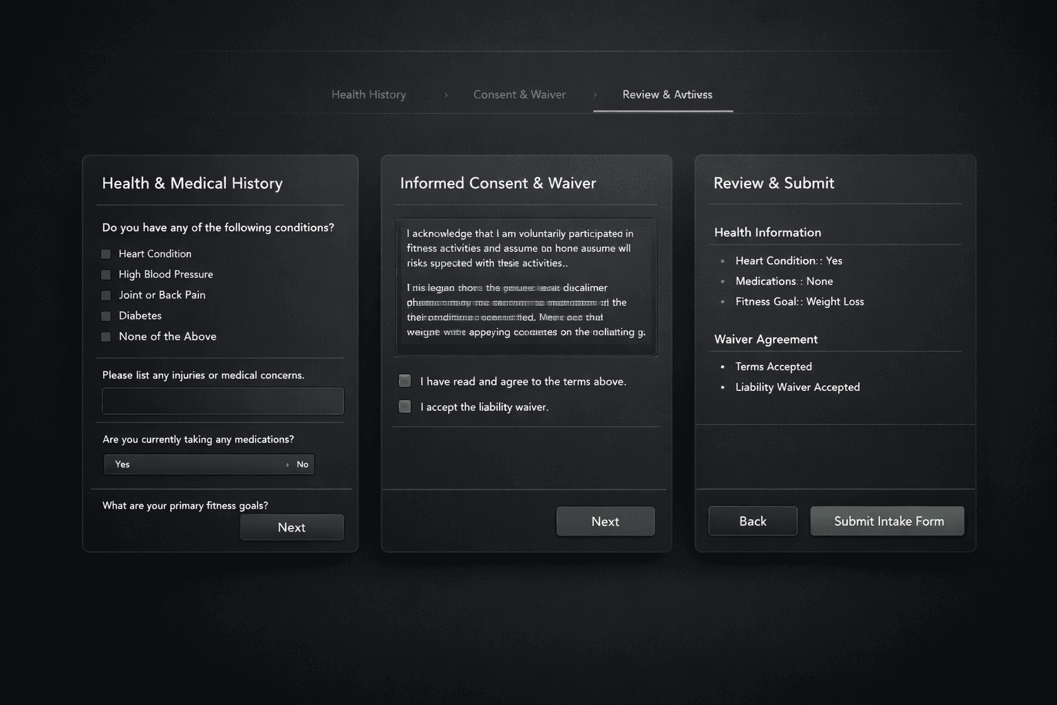 Intake Forms interface preview