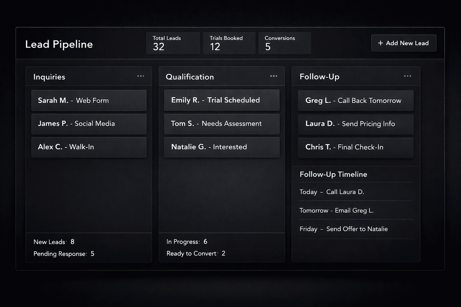 Lead Collection & CRM interface preview