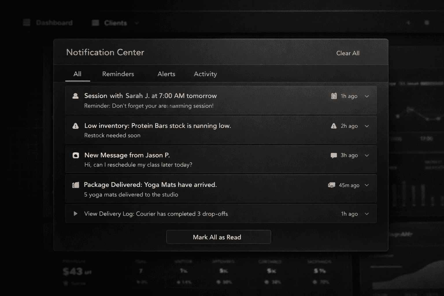 Notifications interface preview