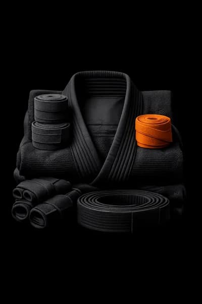 Portrait arrangement of martial arts academy equipment representing member management context