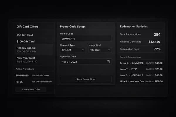 Gift Cards & Discount Codes interface preview