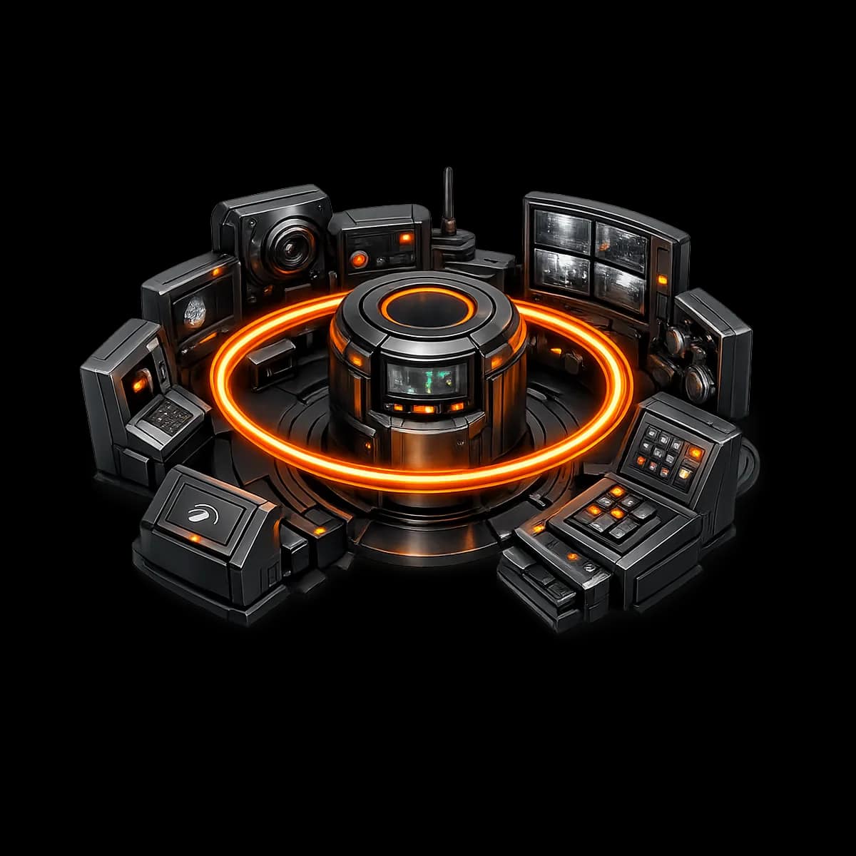 A premium dark graphite 3D turnstile-style gate with a single Gymizen-orange path threading through it, symbolizing approval-gated access to class capacity rules.