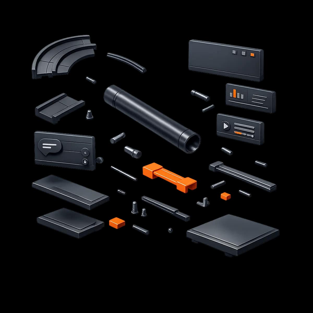 A premium dark graphite 3D relay baton passing along a track with a single orange segment, symbolizing a structured escalation path for payment recovery.