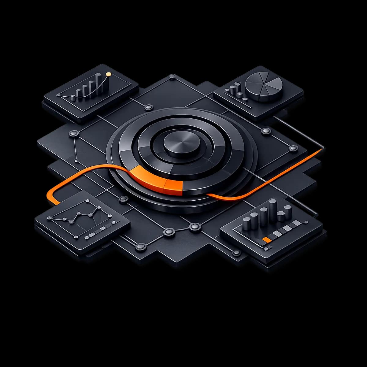 A premium dark graphite 3D flywheel with a single Gymizen-orange path segment indicating momentum building over the first 30 days.