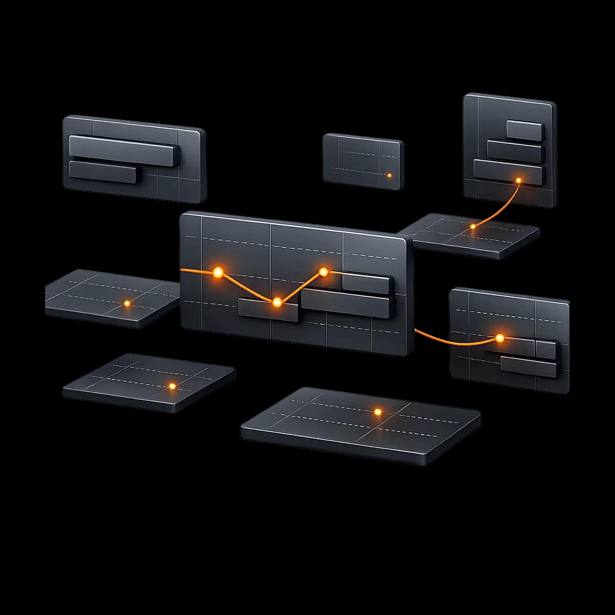 A premium dark graphite 3D calendar ring bound with a single Gymizen-orange path threading through time blocks, suggesting controlled appointment scheduling and approval gates.