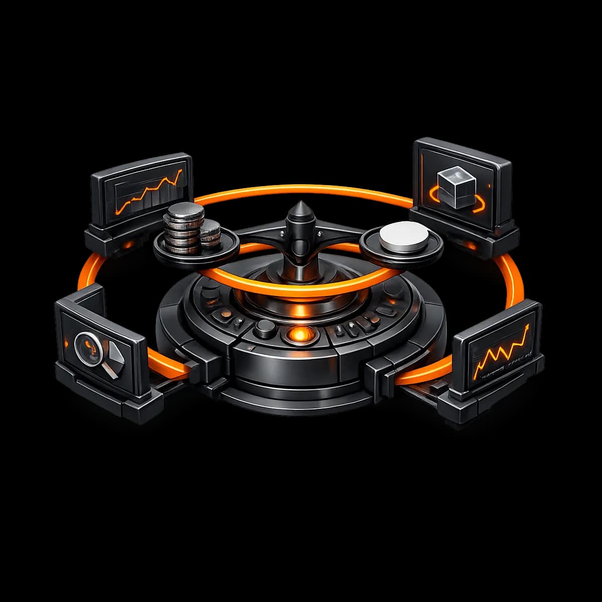 A precision scale balancing coins and a single orange approval path, representing approval-gated financial adjustments in Gymizen
