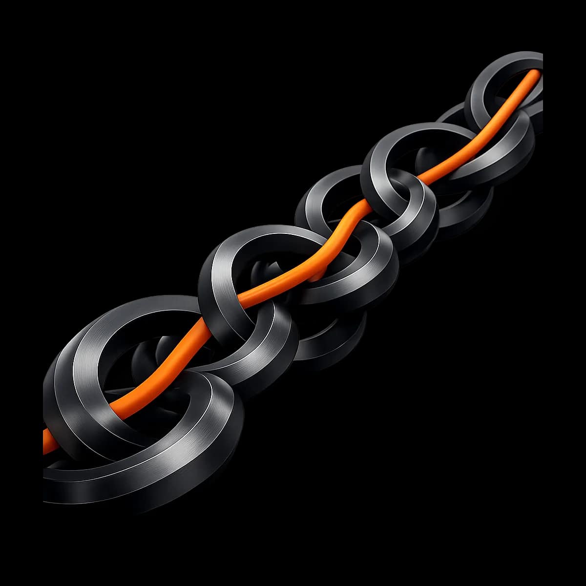 A stacked set of interlocking boundary rings with one orange path indicating a clear escalation route
