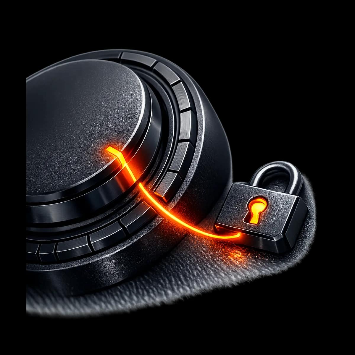 A 3D control dial with a single orange notch indicating a defined trial boundary and approval checkpoint