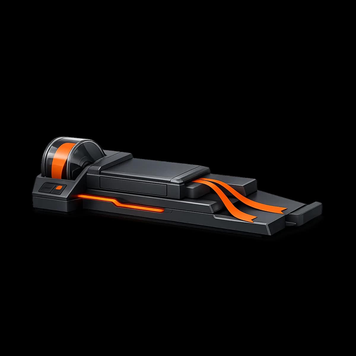 A minimalist 3D queue mechanism with an orange path guiding capacity into attended class spots